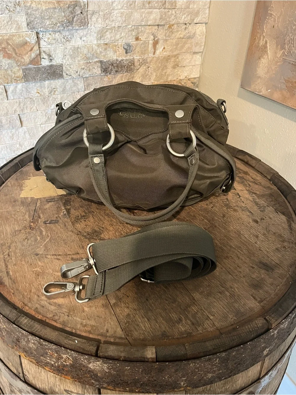 George Gina and Lucy Olive Green “Marry Me?” Bag with Detachable Strap
